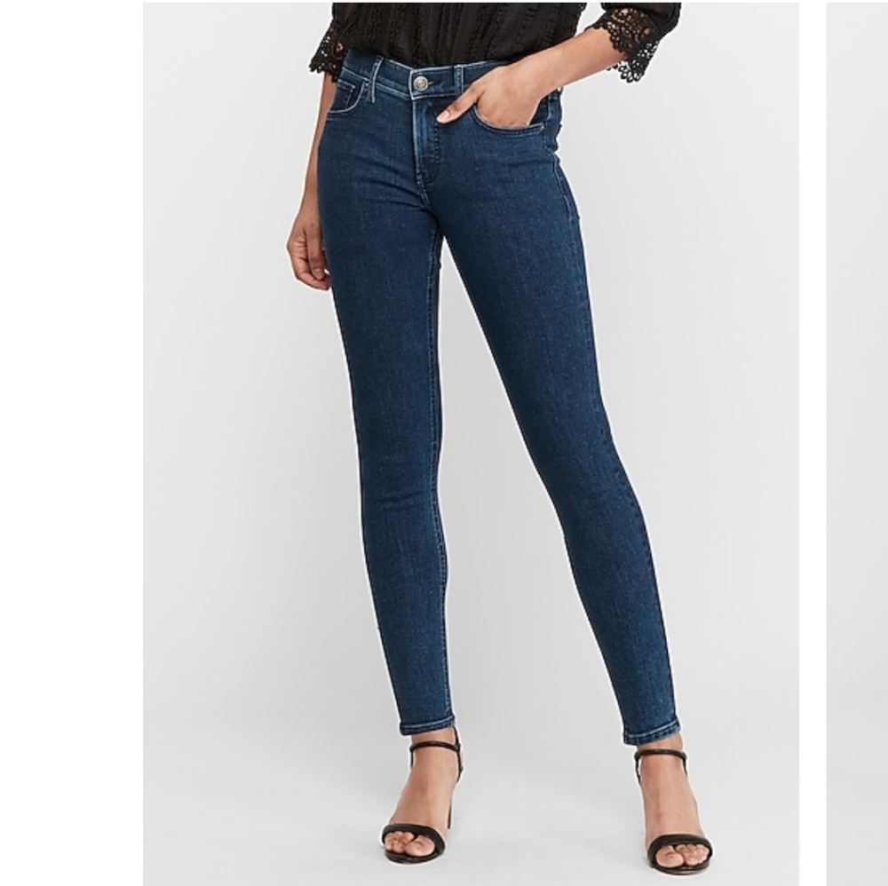 Express Mid Rise Dark Wash Skinny Jeans
